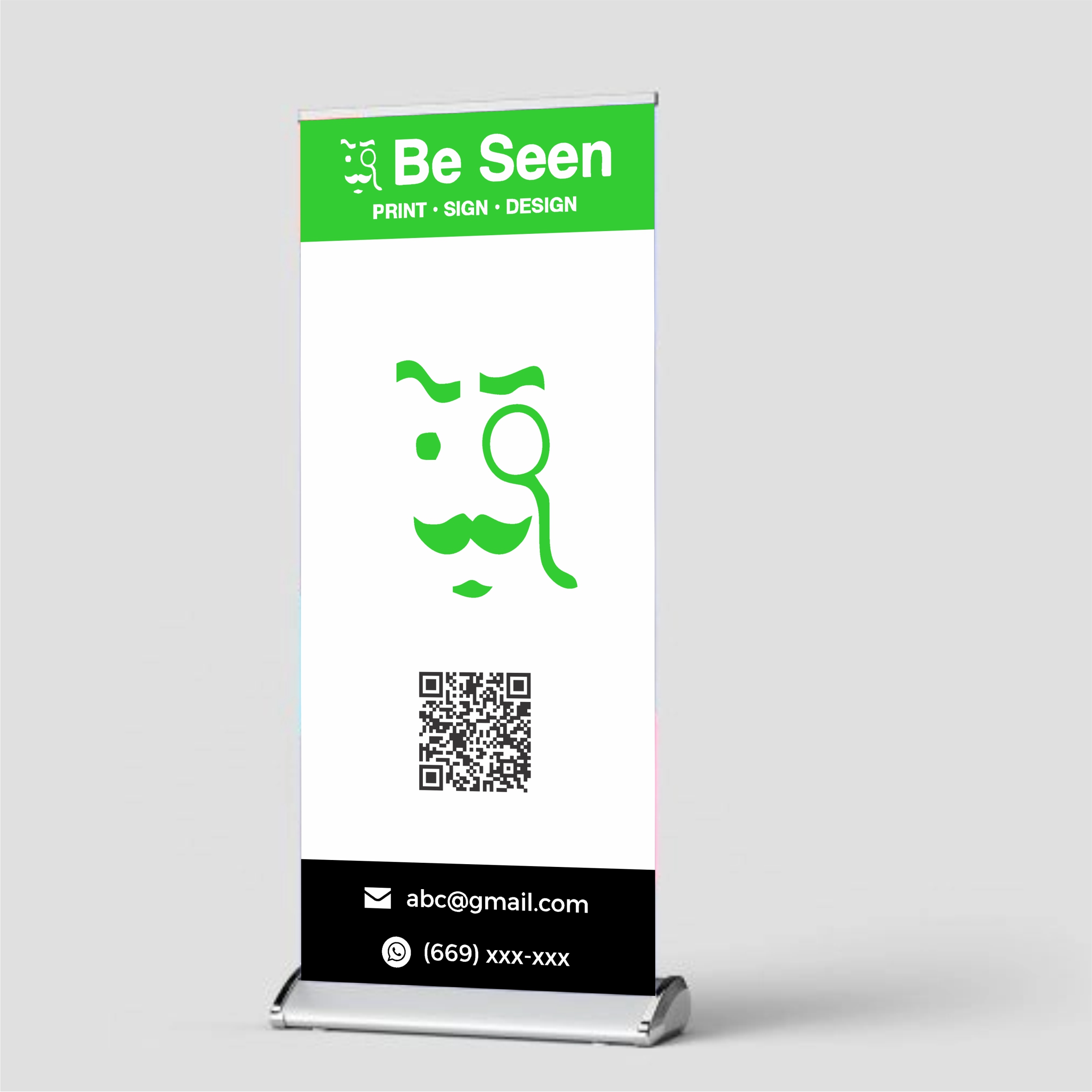 Portable retractable banner stand for indoor real estate displays and trade shows